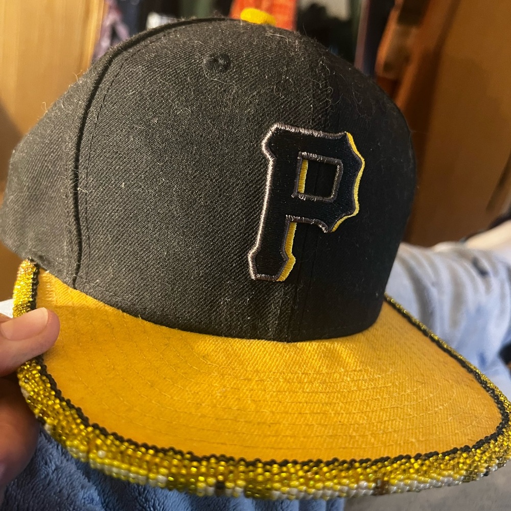 Black and Yellow Cap with Beaded Brim